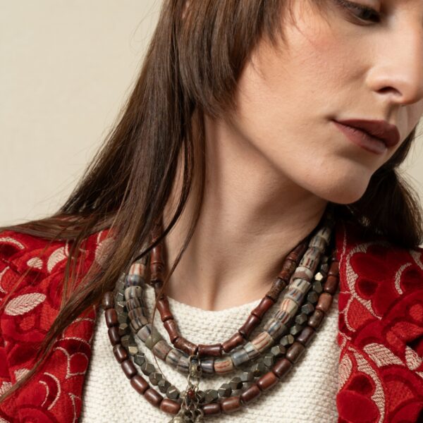 Collana diaspro rosso pirite e vetro