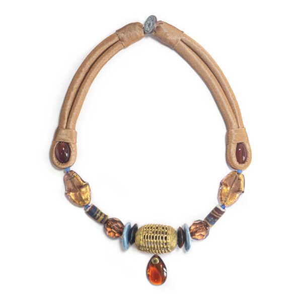 Collana in vetro e bronzo in stile etnico