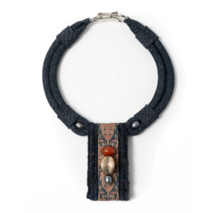 Denim and silk choker