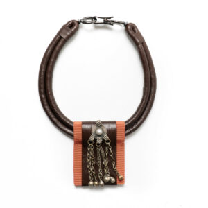 Leather and silk choker