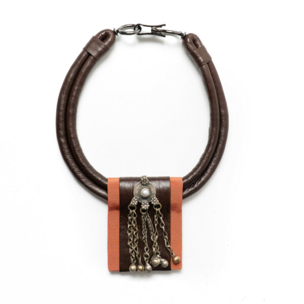 Leather and silk choker