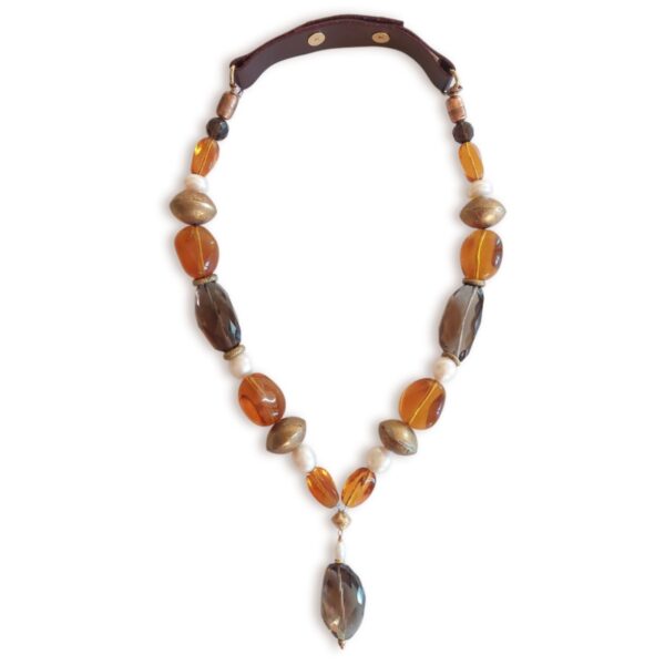 Collana in quarzo fumè e vetro