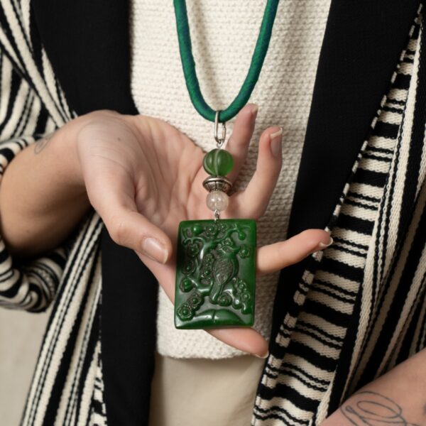 Silk pendant with jade