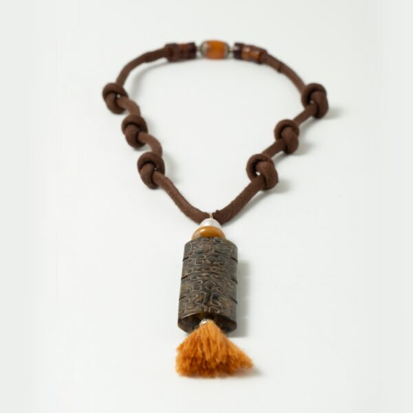 Silk necklace with brown jade